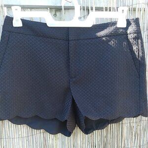 Elle Black Textured Shorts Scalloped Hem Women's - 8